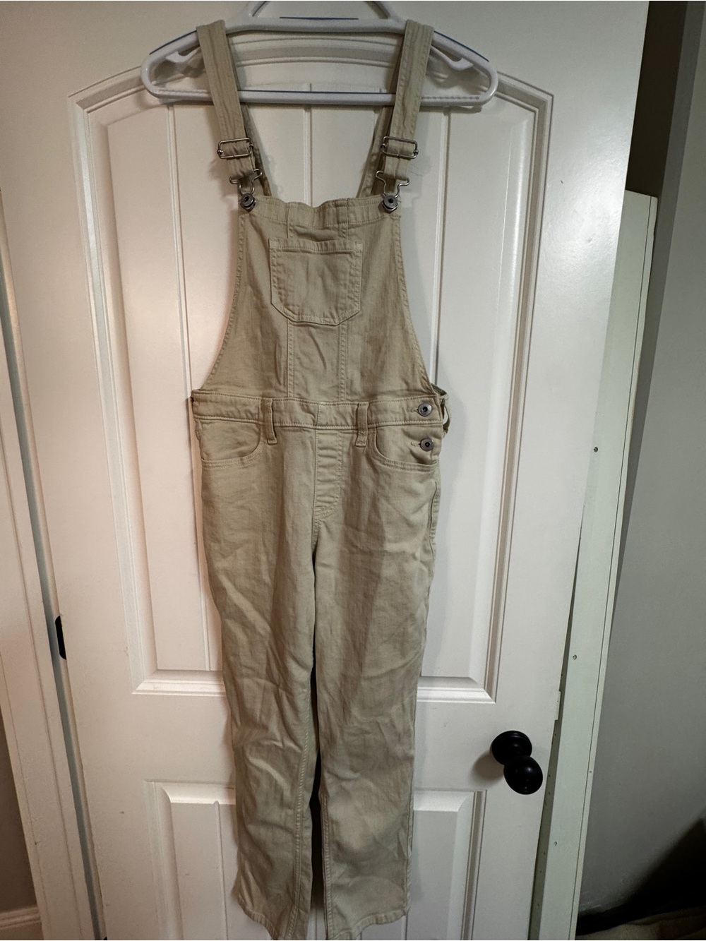 Beige Girls Denim Overalls - Classic Pocket Bib